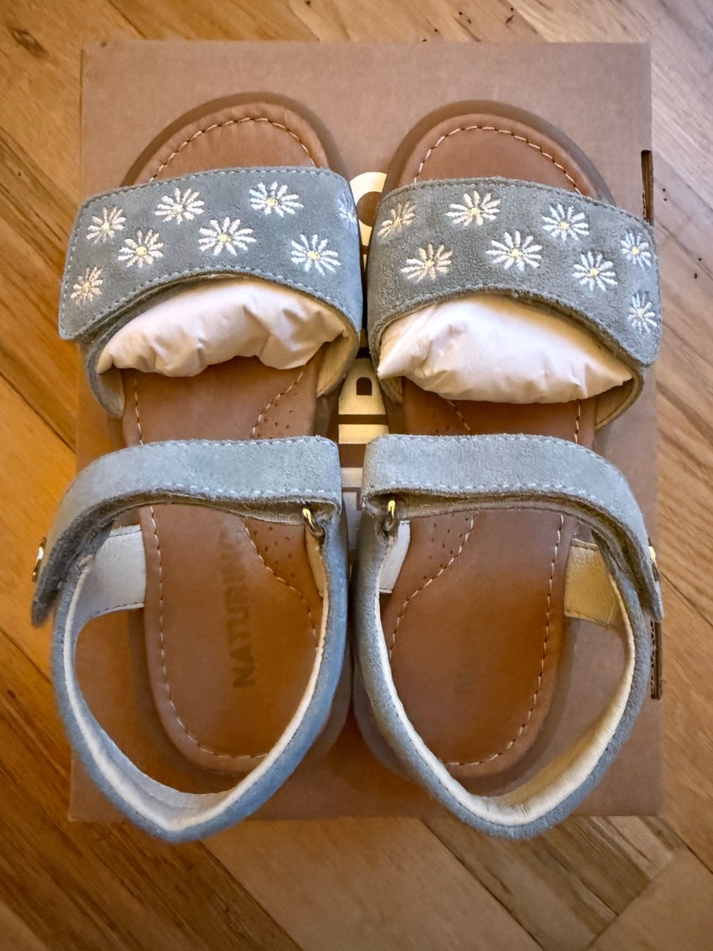 Kids Suede Daisy-Embroidered Velcro Sandals - European Size 29 - Color - Sage